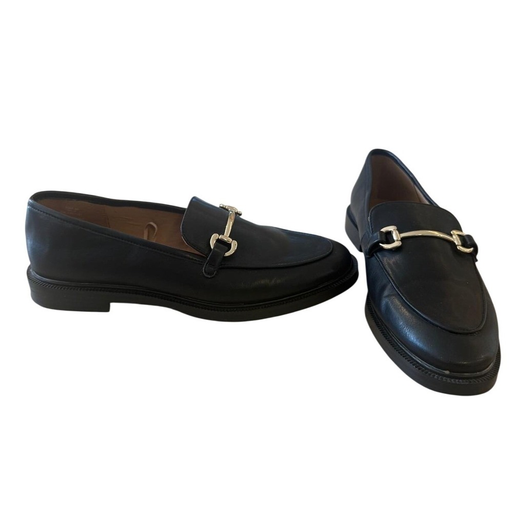 H&M Womens Black Horsebit Loafers Gold Hardware Lug Sole Size 39 US 8.5
